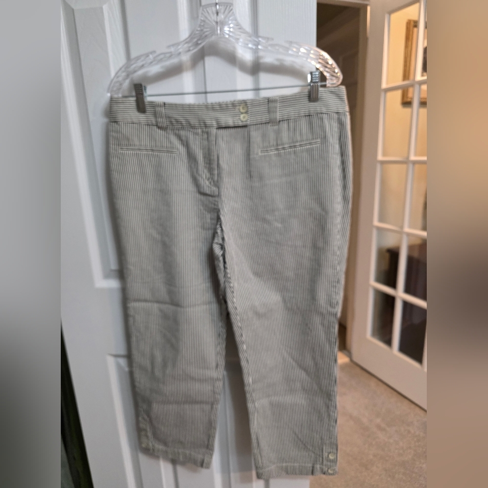 LOFT Navy and White Striped Cropped Pants